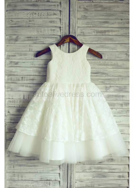 Ivory Lace Tulle Flower Girl Dress 